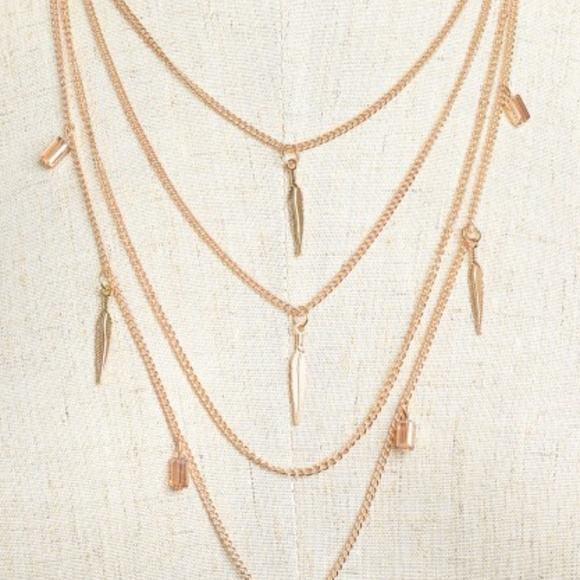 NWT Gold Multi Strand Feather Necklace - Picture 2 of 2